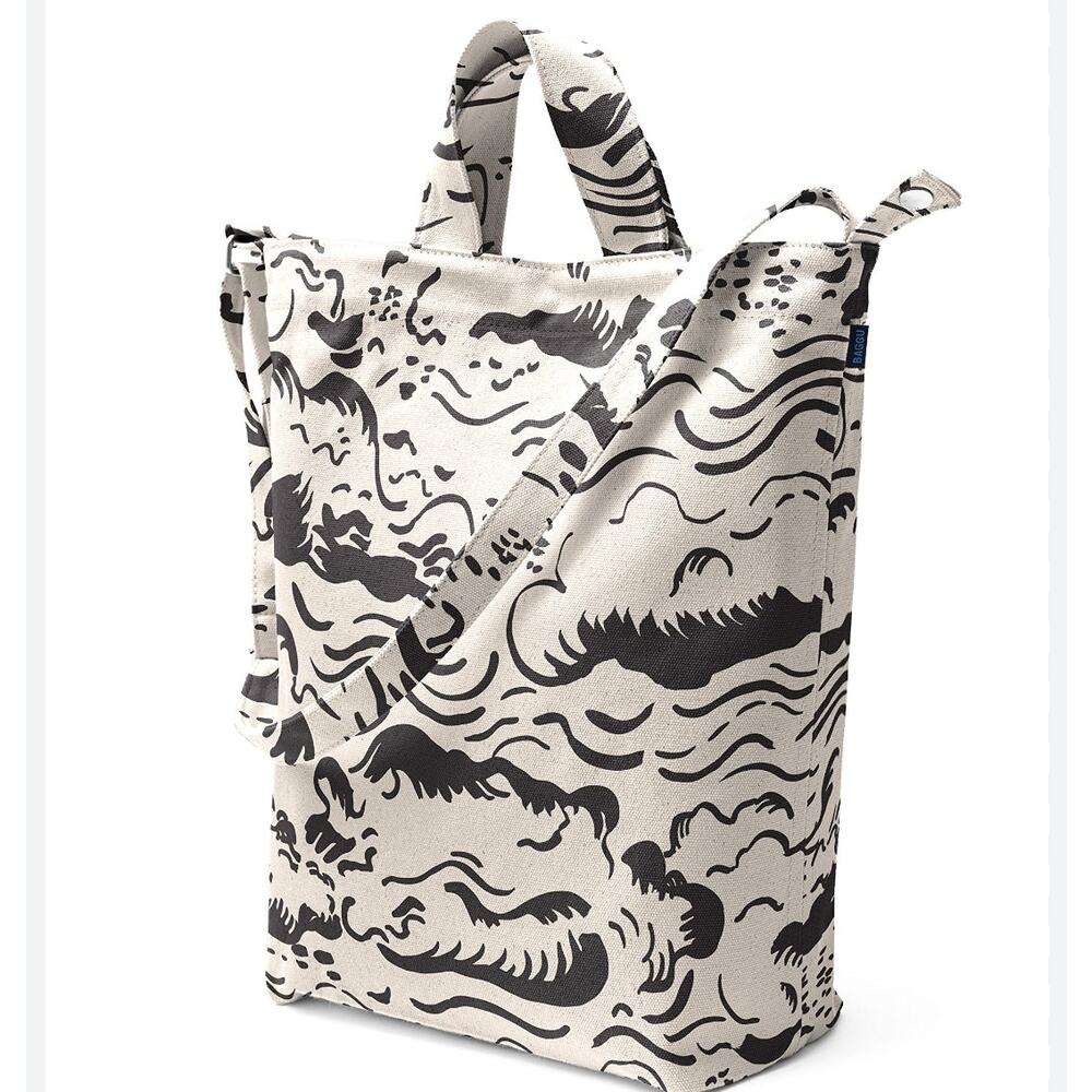 Baggu Cotton Duck Bag Tote Natural Cloud Black Waves Minimalist Collectible Rare - Picture 3 of 8